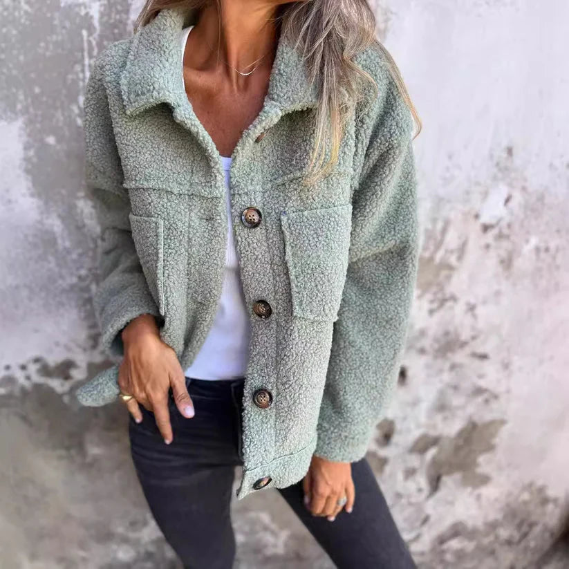 Eva / Veste Femme Courte et Chaude avec Col Revers